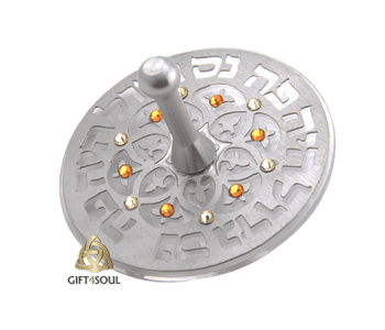 סביבון נירוסטה לחנוכה חיתוך לייזר עגול דגם נס גדול
