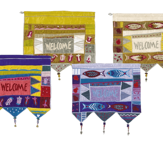 מתלה תליון קיר רקום WELCOME עיצוב ייחודי ברוכים הבאים באנגלית דגמים לבחירה