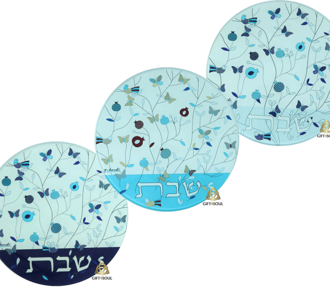 תחתית לסיר זכוכית מחוסמת איורי פרפרים רימונים כיתוב שבת פס לבחירה 3 דגמים
