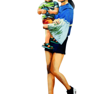 Mother & Child פסל אישה וילד הולכים של דוד גרשטיין סדרת פסלי אנשים הולכים