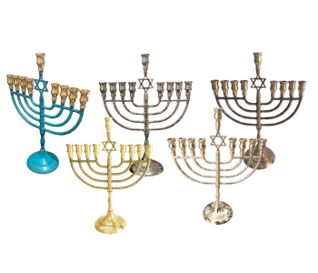חנוכייה נחושת מרשימה מגן דוד בחלק העליון באמצע גובה 25 סמ לבחירה 