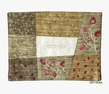 כיסוי אפיקומן צבע זהב רקמה ואפליקציה ציורי צמחים פרחים