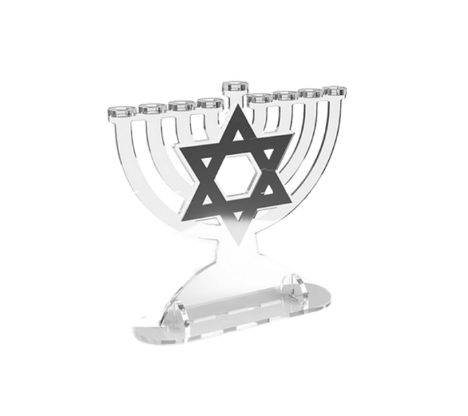 חנוכייה אקרילית מעוצבת בהתאמה אישית שם משפחה הקדשה מגן דוד