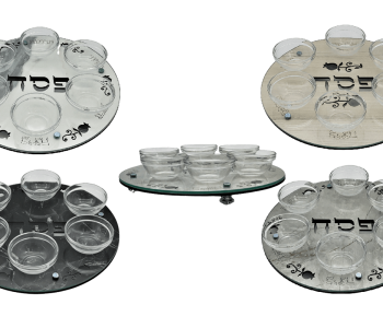 צלחת ברכות לפסח עץ כולל צלוחיות לבחירה דגמי עץ טבעי דמוי שיש אפור או שחור או לבן