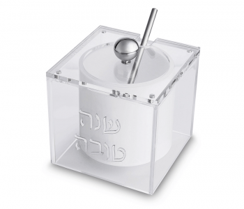  דבשיה כלי לדבש אקרליק מרובע גימור מוכסף לשולחן חג ראש השנה 