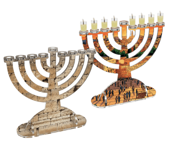 חנוכייה אקרילית מעוצבת בהתאמה אישית שם משפחה הקדשה ברכה ירושלים הכותל