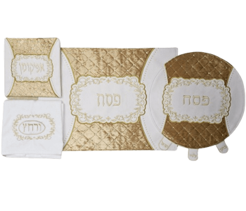 סט כיסויים לפסח דגם מופר דמוי עור וקטיפה זהב