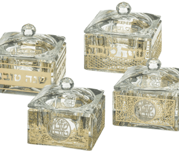 כלי לדבש מהודר קריסטל עם פלקטה מוזהב בעיטורים לבחירה