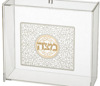 כלי למצה מאקריליק שקוף ופלקטה עיטורים מזהב