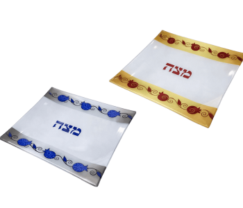 צלחת למצה מזכוכית פס רימונים בצבע לבחירה 