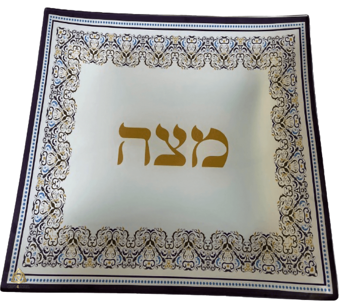 צלחת למצות זכוכית קעורה עיצוב אוריינטלי מסגרת מרובעת
