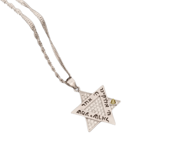 תליון מגן דוד משובץ עם ברכת שמע ישראל לשמירה והגנה