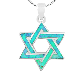 שרשרת מגן דוד כסף 925 משובצת אבן אופל כחולה