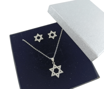 סט מגן דוד משובץ זרקון לבן