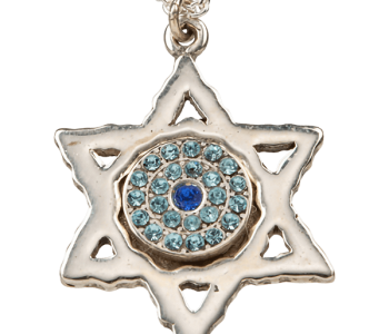 שרשרת מגן דוד עין המזל משובצת באבנים כחולות כסף