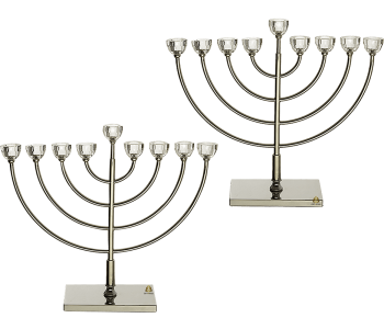חנוכיית קלאסית מתכת עם ראשי קריסטל גימור מוכסף מוזהב לבחירה 