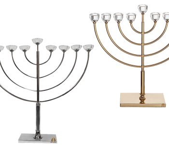 חנוכיית מתכת עגולה עם ראשי קריסטל