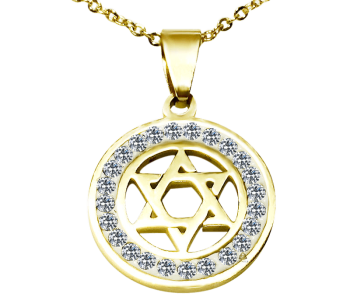 שרשרת סטיל מגן דויד ציפוי זהב עגול עם שיבוץ קריסטלים מנצנץ מסביב