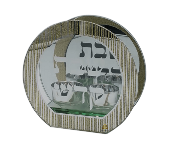 זוג פמוטים אקווריום זכוכית מוזהב שבת קודש  