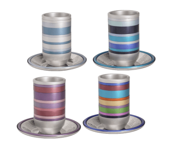 כוס קידוש וצלחת פסים צבעים לבחירה 