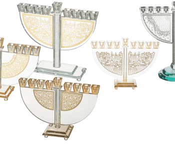 חנוכיה קריסטל מהודרת עם פלקטה מוזהבת דגמים לבחירה