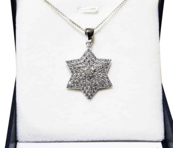 תליון שרשרת כסף מגן דוד קריסטלים לבנים וציפוי רודיום