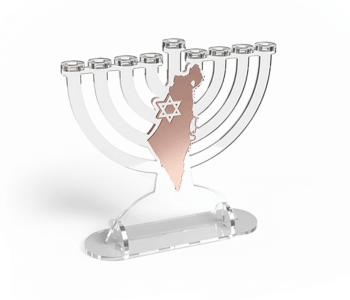 חנוכייה אקרילית מעוצבת בהתאמה אישית שם משפחה הקדשה ברכה מפת ארץ ישראל