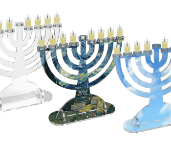 חנוכייה אקרילית מעוצבת בהתאמה אישית שם משפחה הקדשה ברכה טבע נוף שלווה