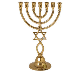 מנורת נחושת 7 קנים מיוחדת עם סמלי המגן דוד ודג בסיס עגול