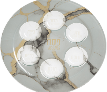 צלחת ברכות לפסח זכוכית דגם  עורקים שחור מוזהב