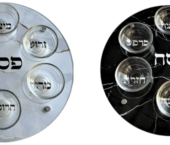 מבצע צלחת פסח זכוכית כולל צלוחיות דמוי שיש מרהיב שחור או לבן לבחירה