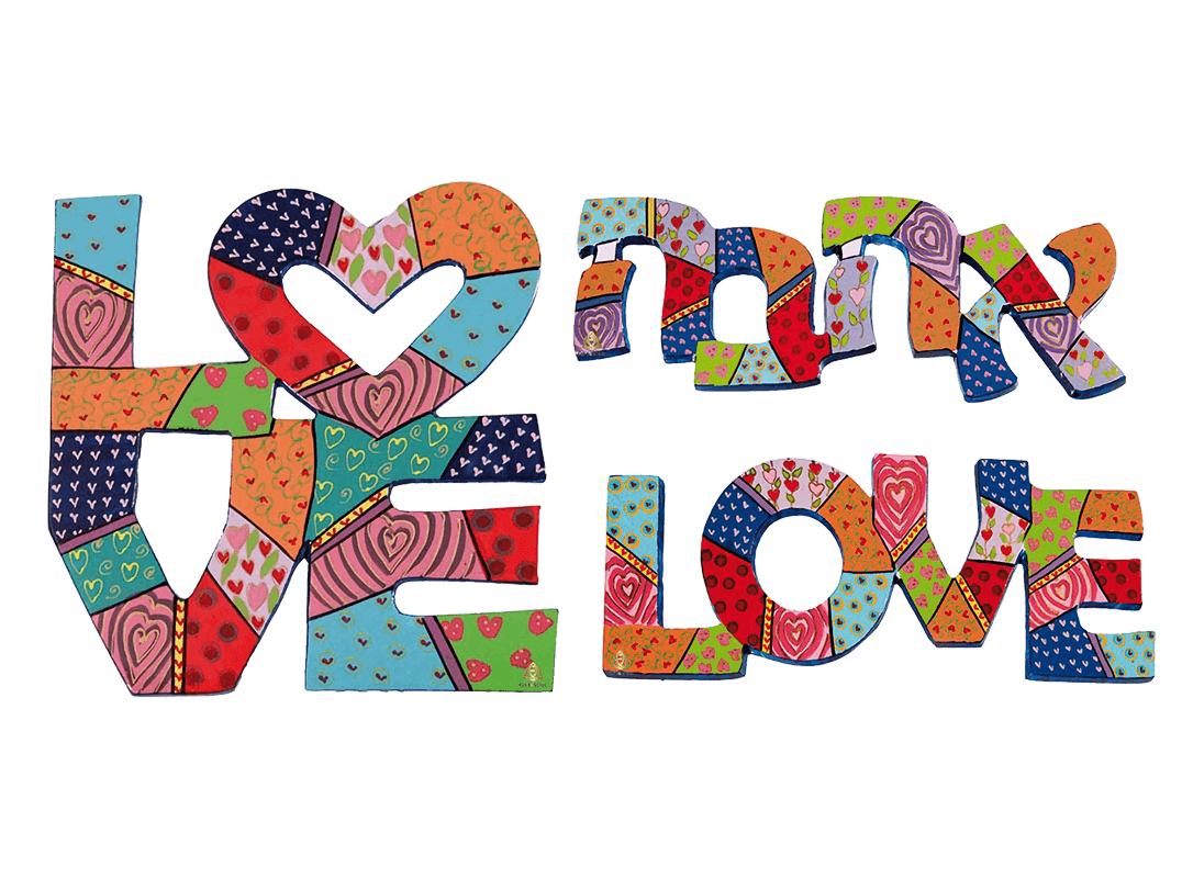 קישוט קיר לתליה עם המילה אהבה LOVE אנגלית עברית מתכת אותיות צבעוניות ...