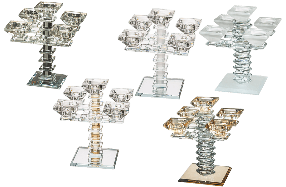 פמוטי קריסטל עם נוכחות מרשימה בעיצוב מרהיב 5 קנים