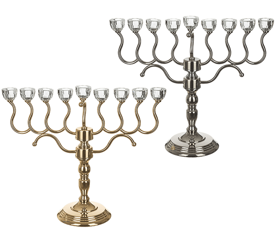 חנוכיית מתכת מוזהבת יהלום עם ראשי קריסטל דגם מוכסף מוזהב לבחירה