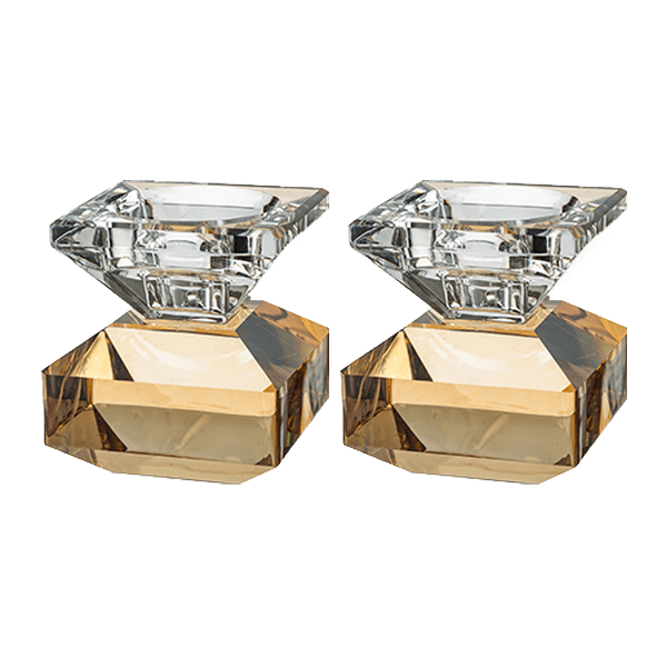 זוג פמוטי קריסטל ענבר בעיצוב מרובע ואצילי