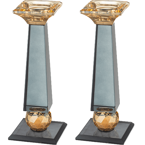 זוג פמוטי קריסטל גיאומטריים במהדורה יוקרתית יצירת אמנות של אור