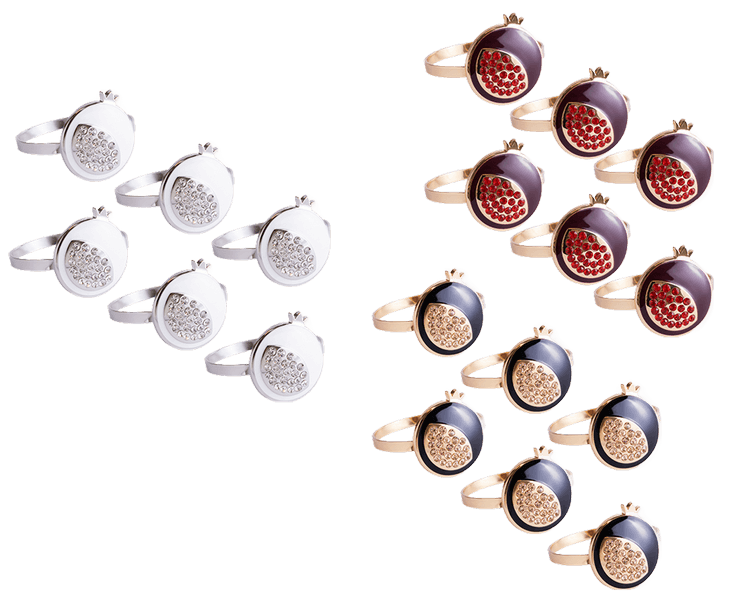 סט 6 חבקי מפית רימון האצולה התכשיט של שולחן החג