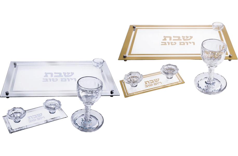מערכת קריסטל מלכותית שבת המלכה גביע פמוטים ומגש חלה