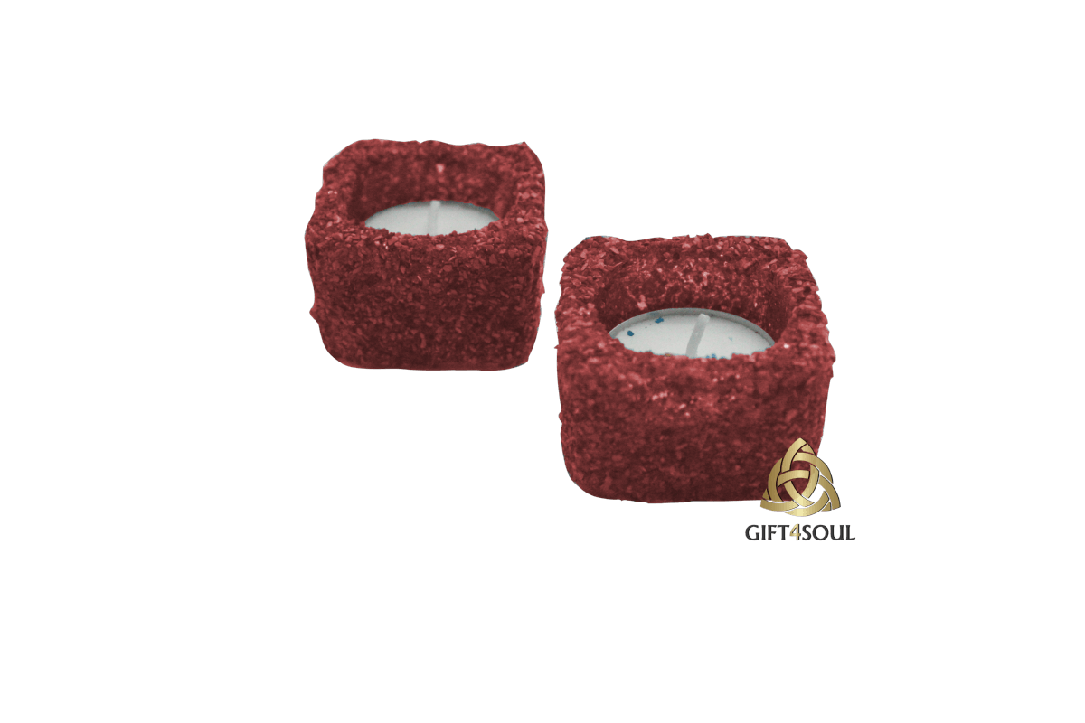 זוג פמוטי זכוכית מצופים באבן קריסטל ג'אספר אדום