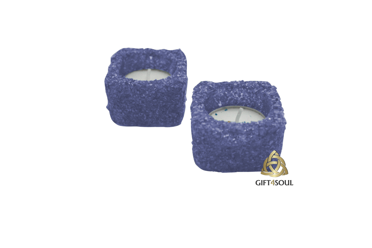 זוג פמוטי זכוכית מצופים באבן קריסטל צדף כחול