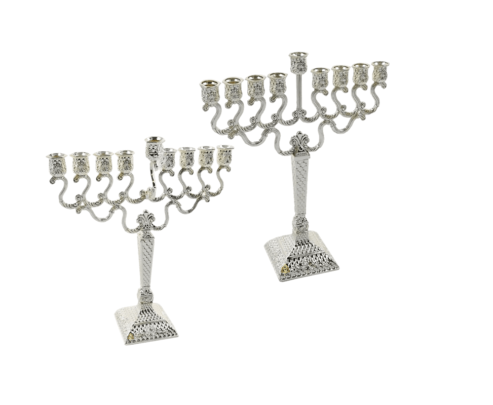 חנוכייה מוכספת בסיס מרובע שני גדלים לבחירה