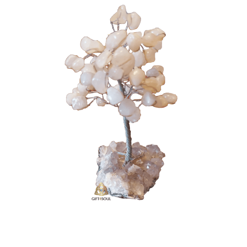 עץ אנרגטי שהעלים שלו עשויים מאבני קריסטל רוזקוורץ טבעיות לאהבה וזוגיות