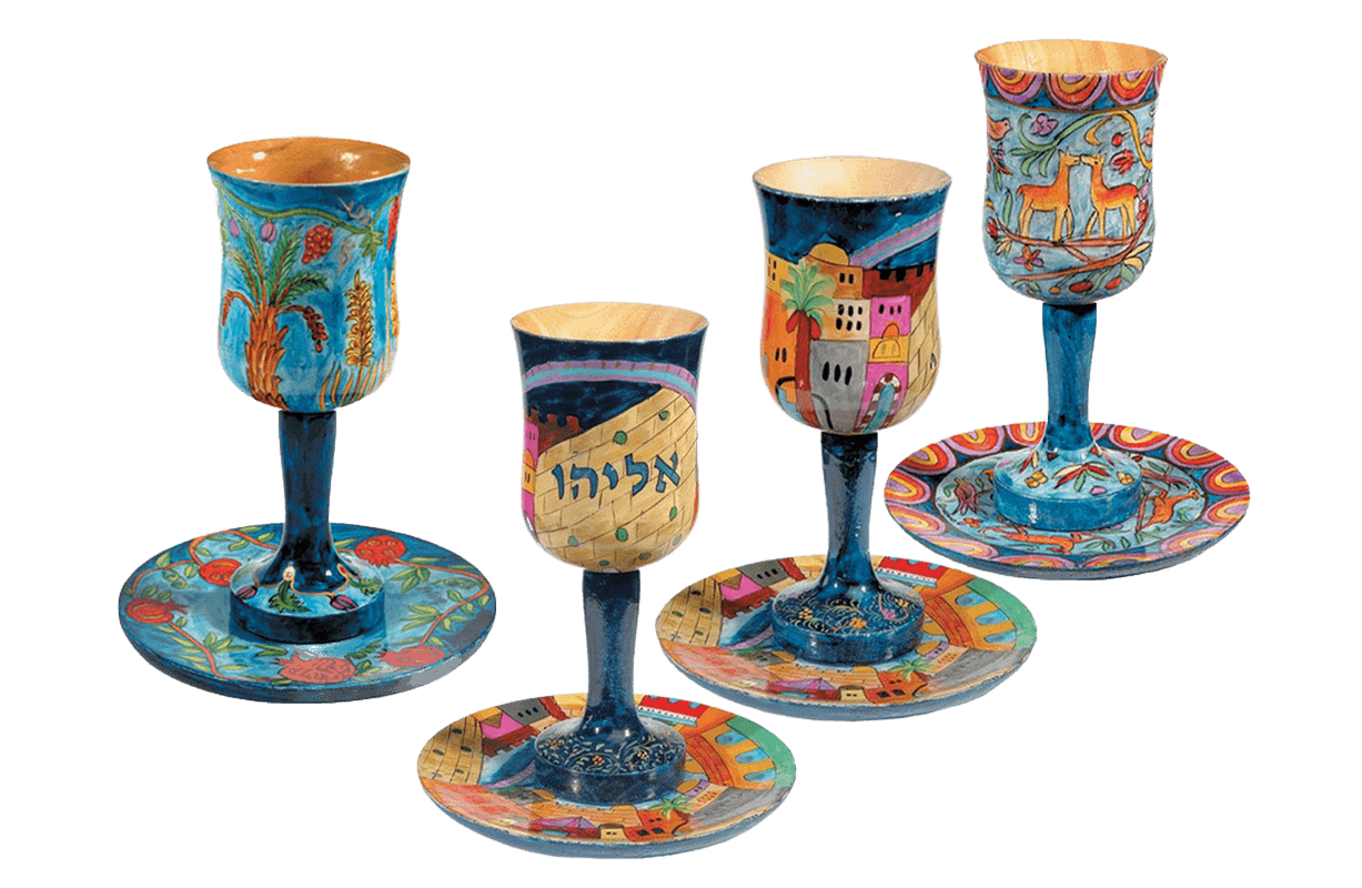 כוס קידוש מהודרת נירוסטה יוקרתית עם עיצוב עץ חיים וצלחת תואמת