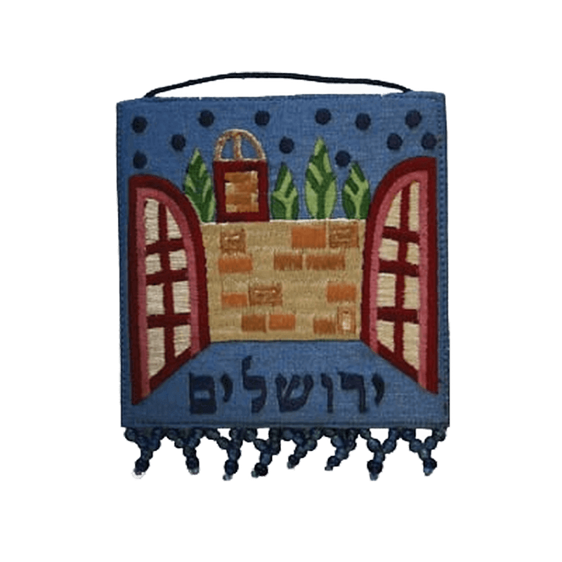 מתלה קיר רקום תליון קיר ירושלים חלון לכותל