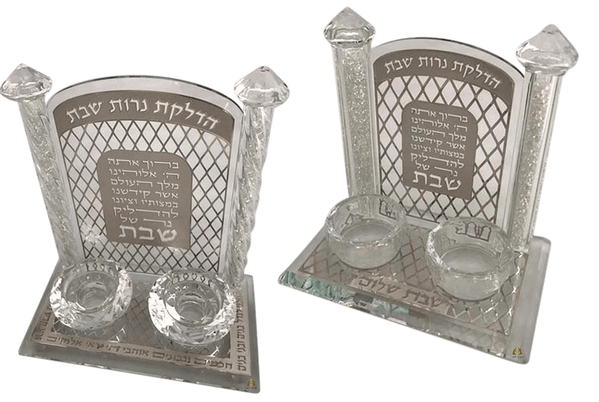 פמוטי קריסטל לנרות שבת וחג מעמד פמוטים מיוחד לנרות שבת עמודי זכוכית עגולים שני דגמים לבחירה 