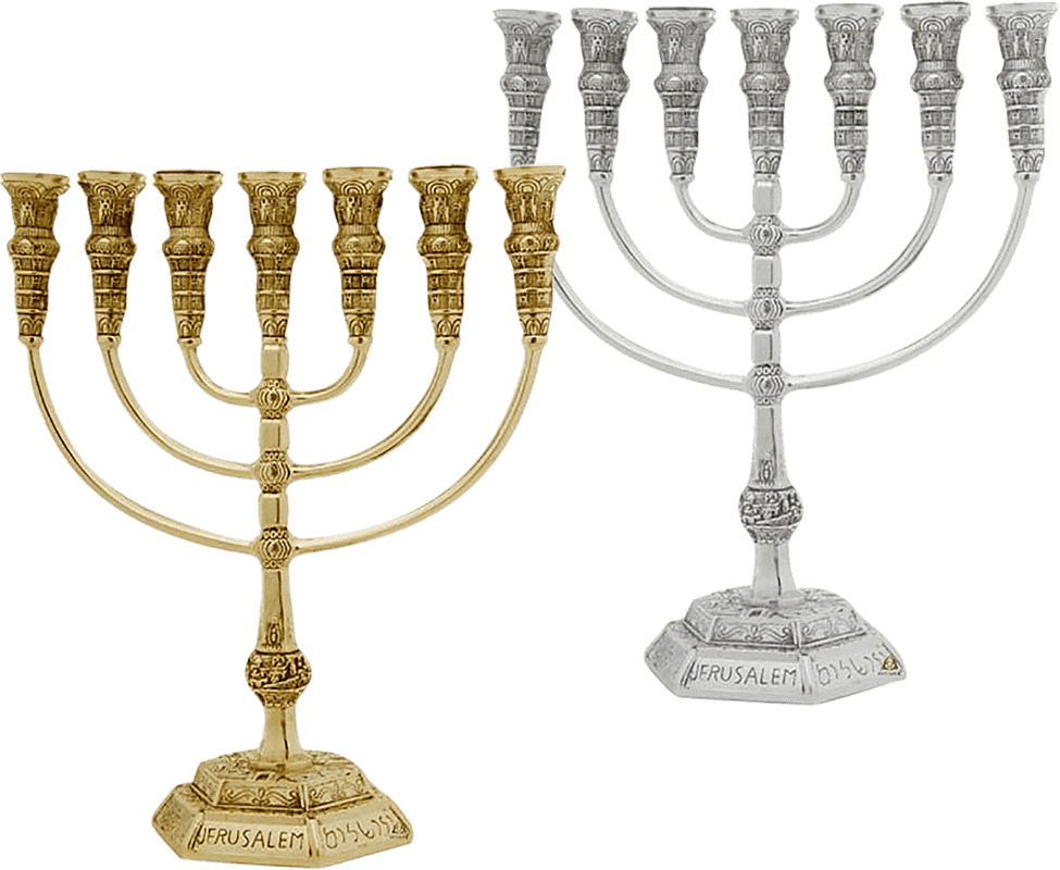 מנורת המקדש שבעה קנים אלומיניום אנודייז זהב או כסף לבחירה