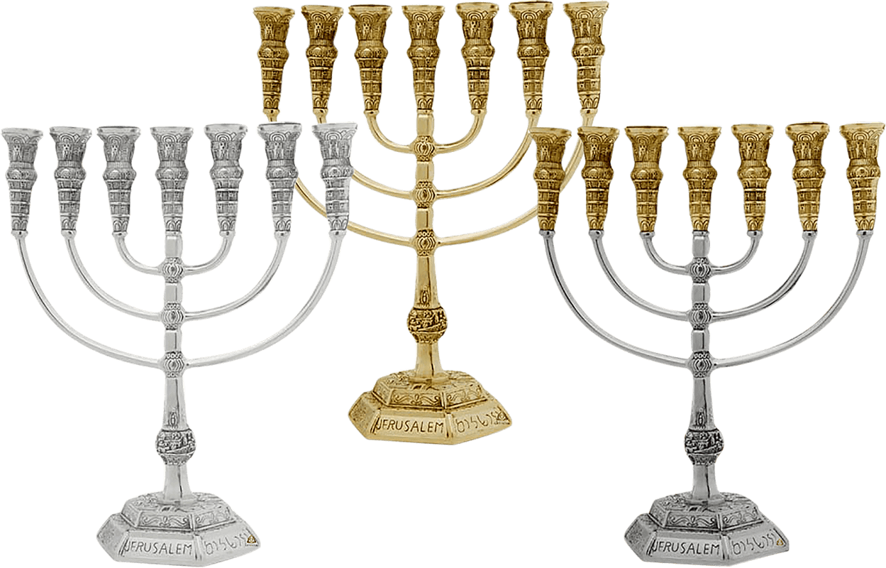 מנורת 7 קנים גדולה מעוצבת עם כיתוב ירושלים בסיס מרובע מבחר דגמים לבחירה 