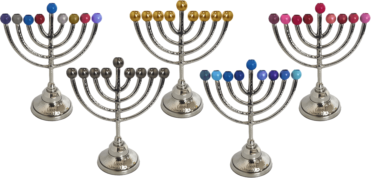 חנוכייה לחנוכה קלאסית מתכת קנים כדוריים בשלל צבעים