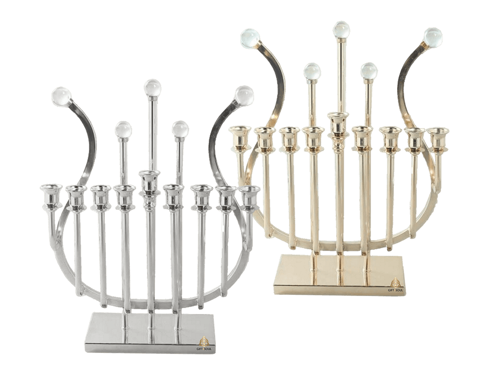 חנוכייה ניקל בצורת נבל יצירת מופת של עיצוב ואומנות כסף או זהב לבחירה