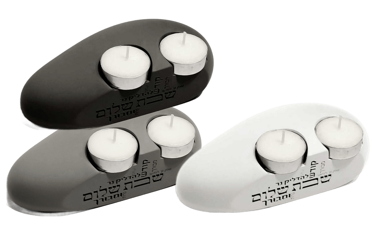 פמוט אבן נחל זוגי פריט יופי ייחודי עם ברכת שבת שלום